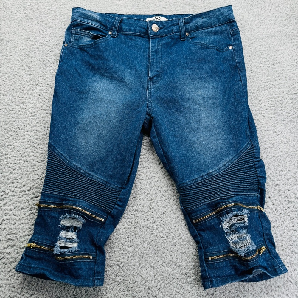 American Quality Women's Capri Jeans Size 16 Med Wash Summer Vacation Zippers